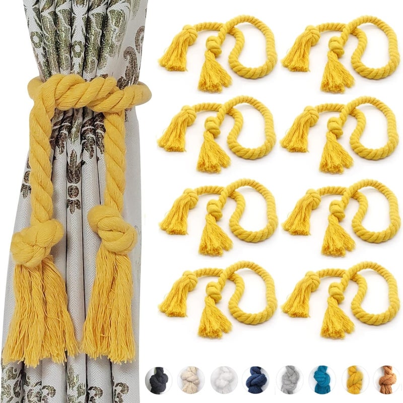 Yteseery 8 Pack Outdoor Curtain Tiebacks Rope, Natural Cotton Curtain Holders, Village Rural Rustic Curtain Holdbacks, Farmhouse Nautical Curtain Rope Tie Back for Drapery Patio, (Yellow) - Image 1